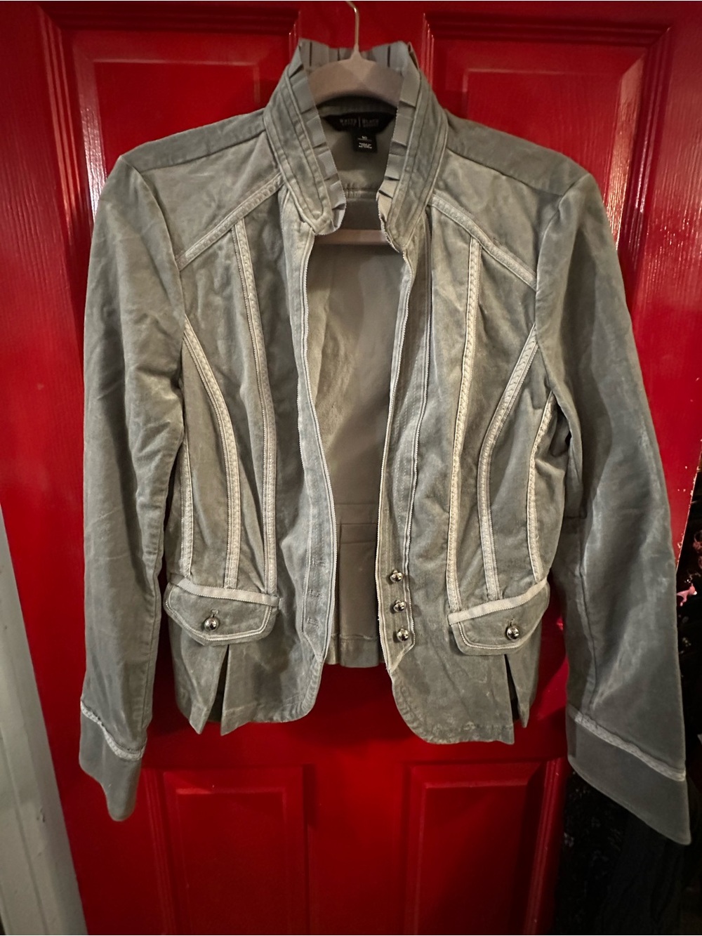 White House Black Market velvet grey coquette woman’s fitted jacket size 10 new